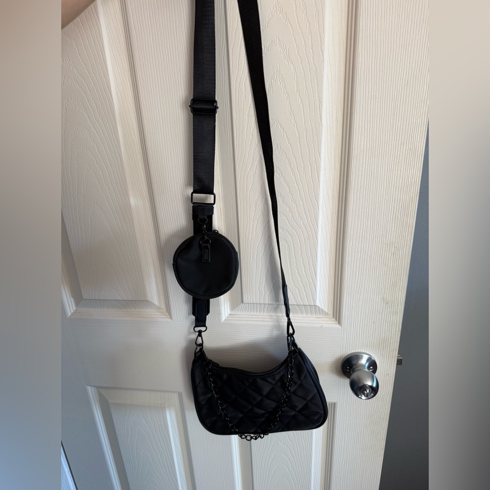 Black Quilted Crossbody Bag with Coin Pouch
